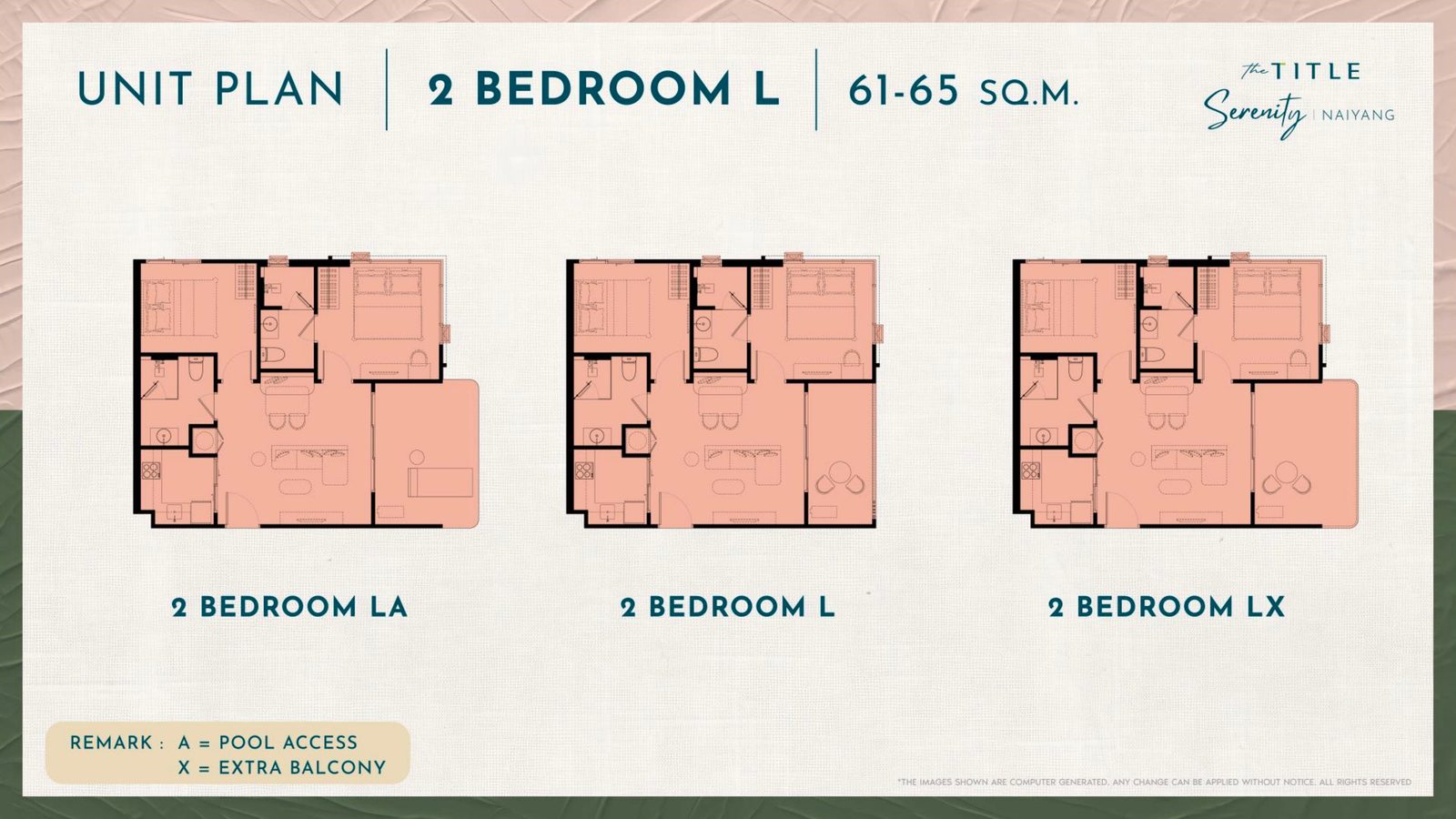2 Bedroom L unit plan, 61 – 65 sq.m.