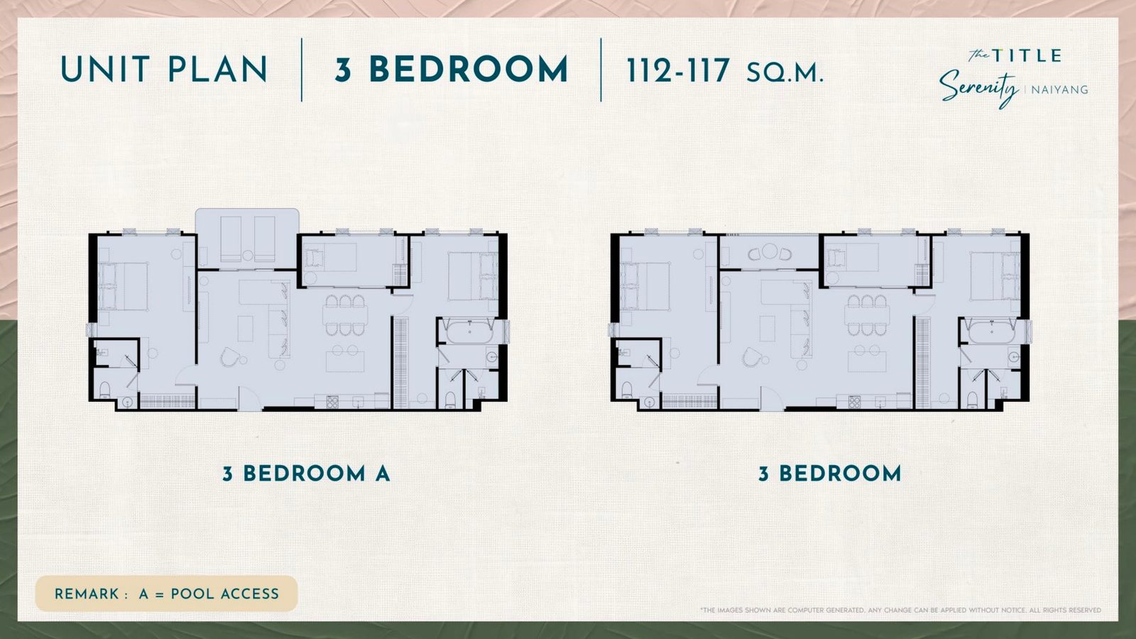 3 Bedroom unit plan, 112 – 117 sq.m.