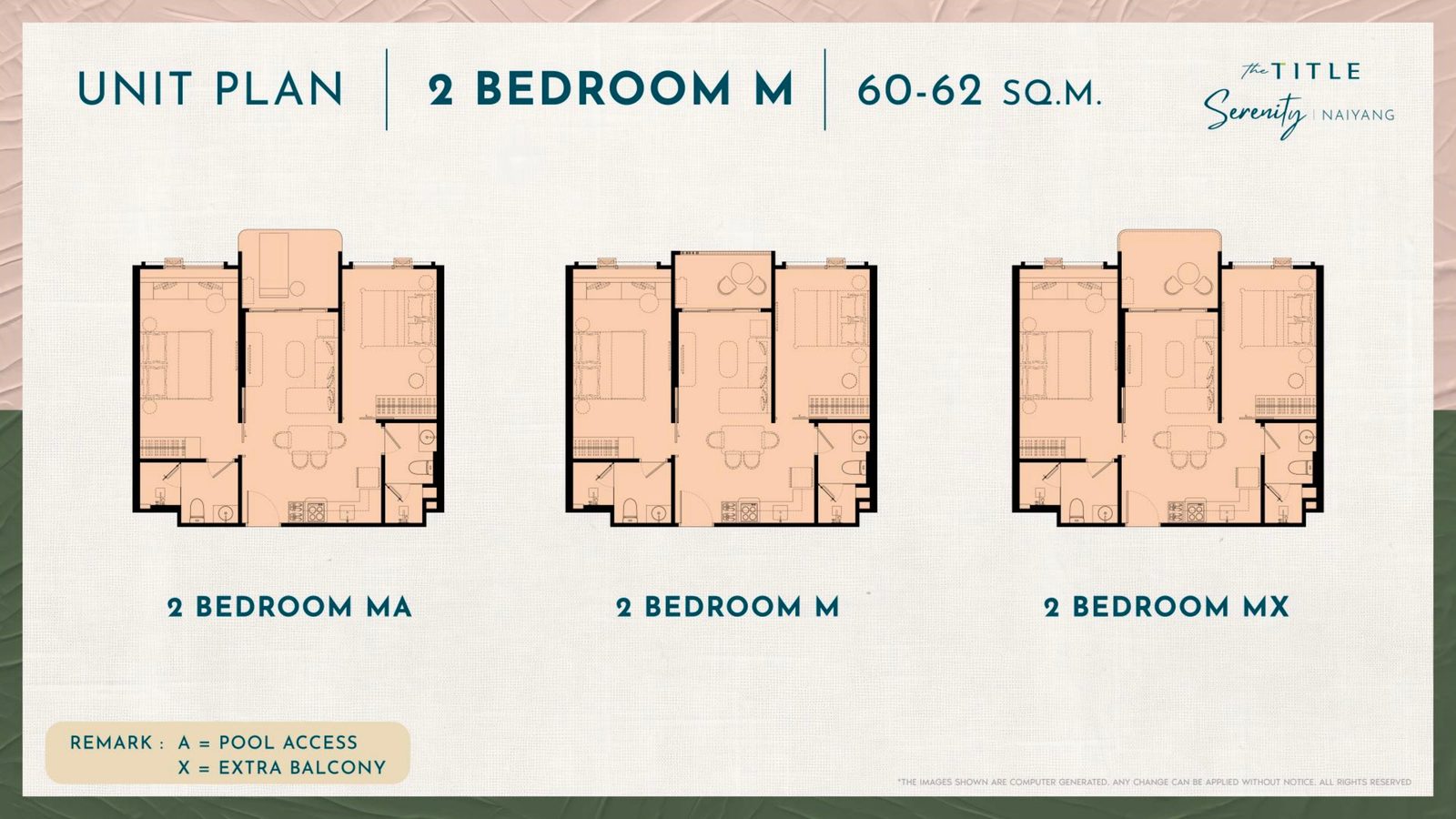 2 Bedroom M unit plan, 60 – 62 sq.m.
